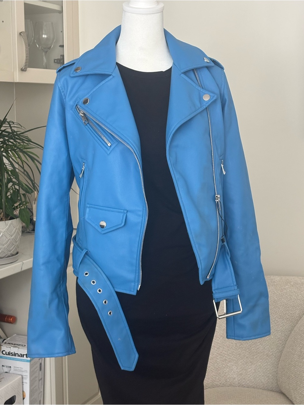 Zara Bright Blue Biker Leather Jacket